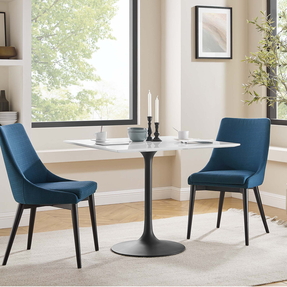 Lippa Square Wood Dining Table - 36", Black White