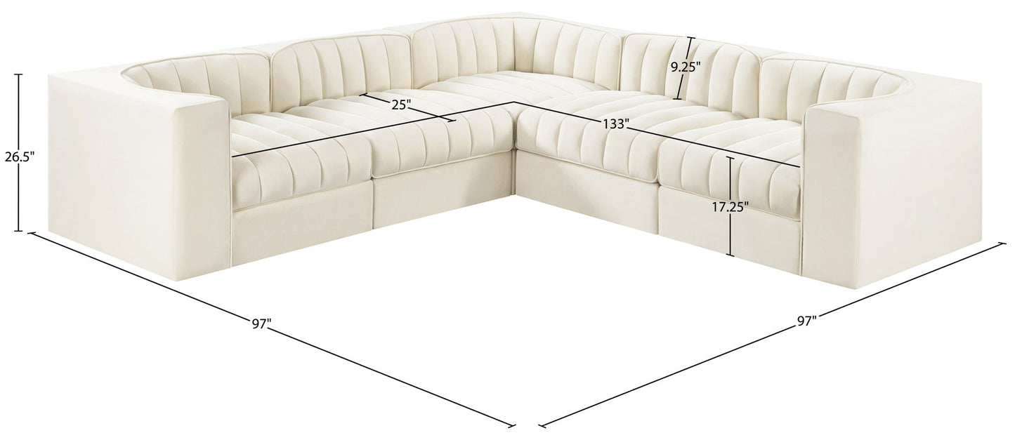 Rummi - Symmetrical Velvet Performance Fabric Upholstered 5 Piece Modular Sectional