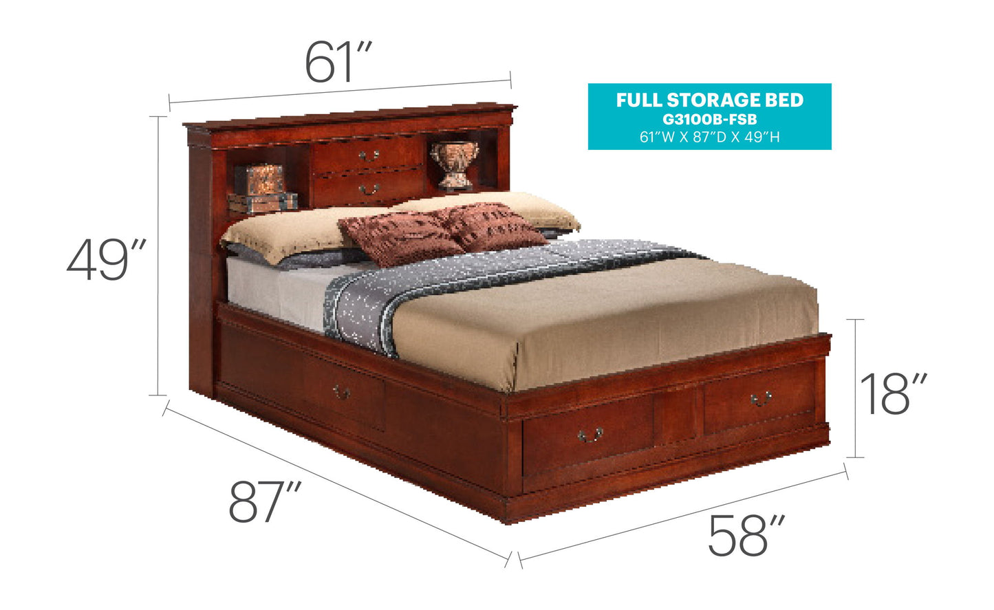 Glory Furniture - Louis Phillipe - Bookcase Storage Bed