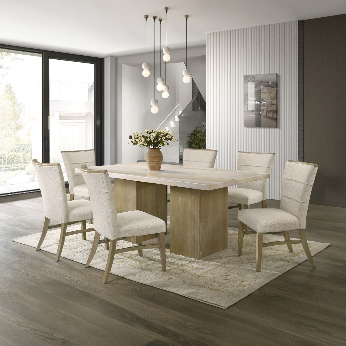 Olinda - Dining Table With Natrual Marble Top - Natrual