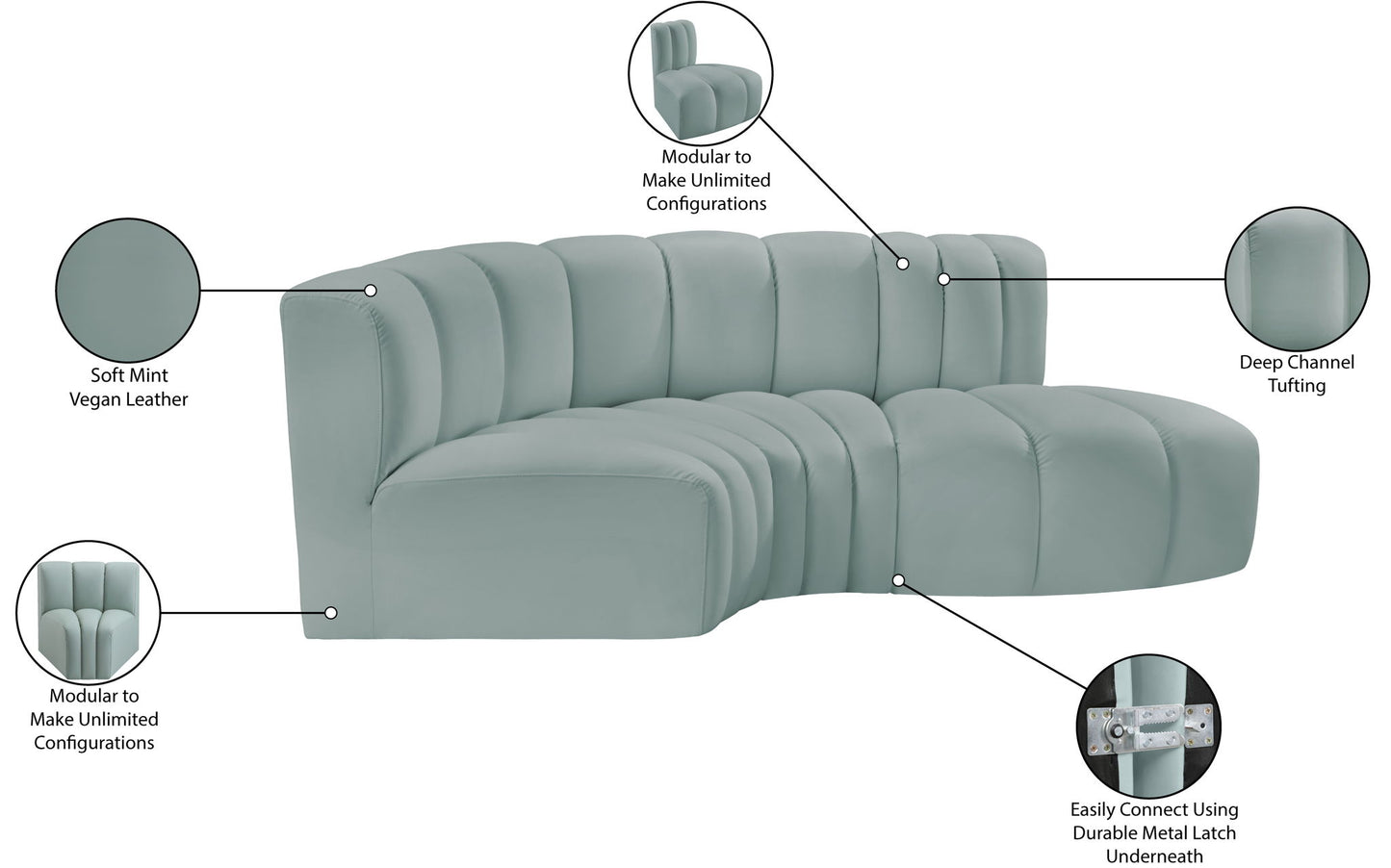 Arc - Faux Leather 3 Piece Modular L-Shaped Sofa