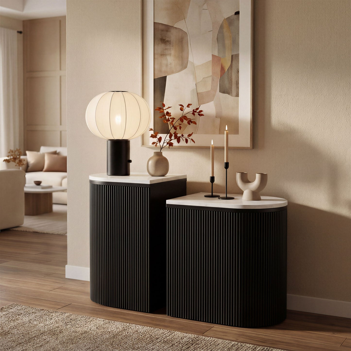 Ormara - Side Table Set - White / Black