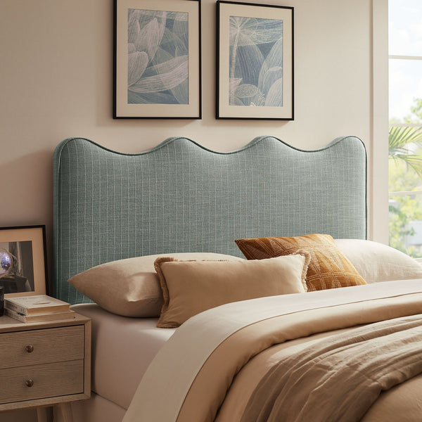 Athena Striped Fabric Upholstered Headboard - Full, Spa Blue Stripe