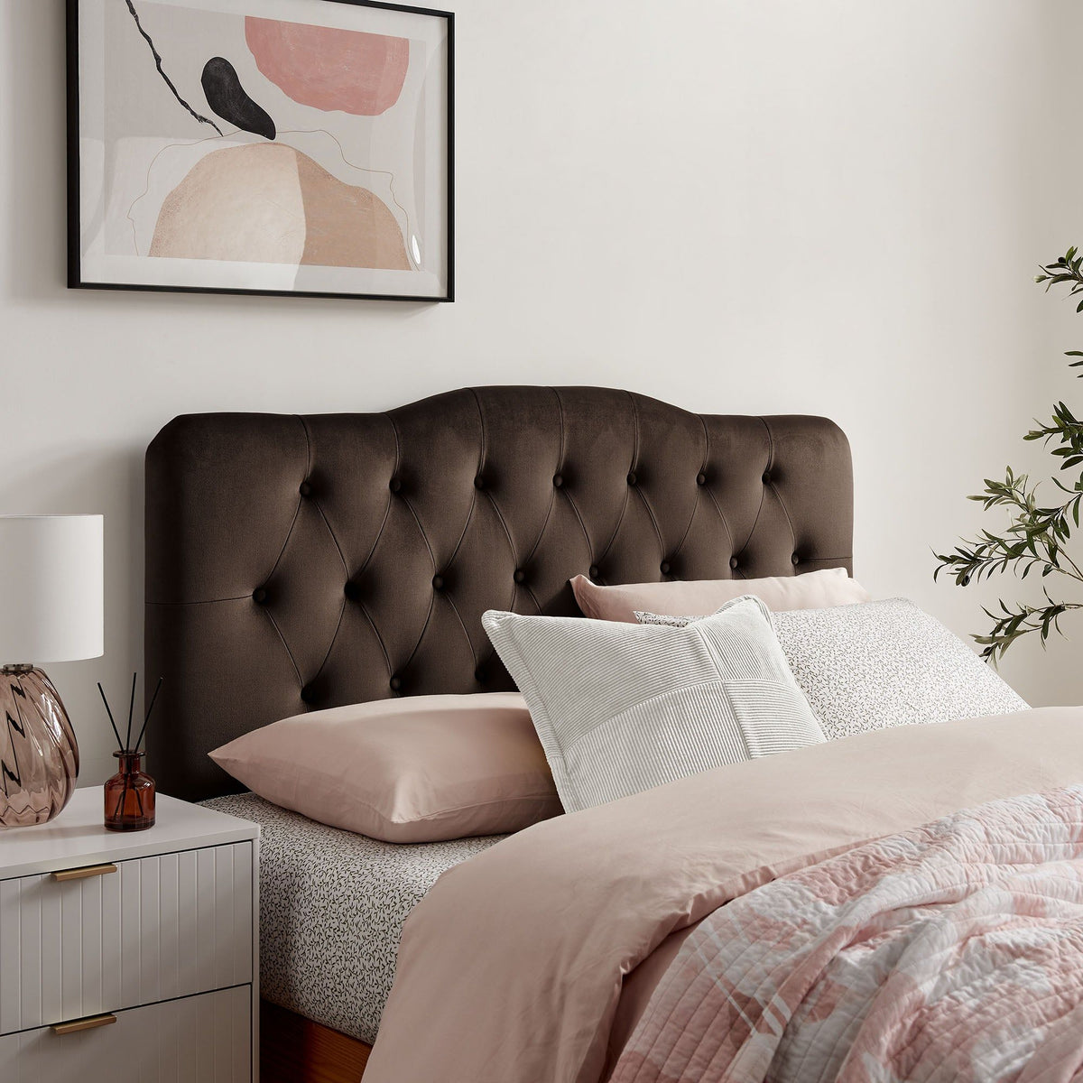Annabel Diamond Tufted Performance Velvet Headboard - King, Chocolate Brown