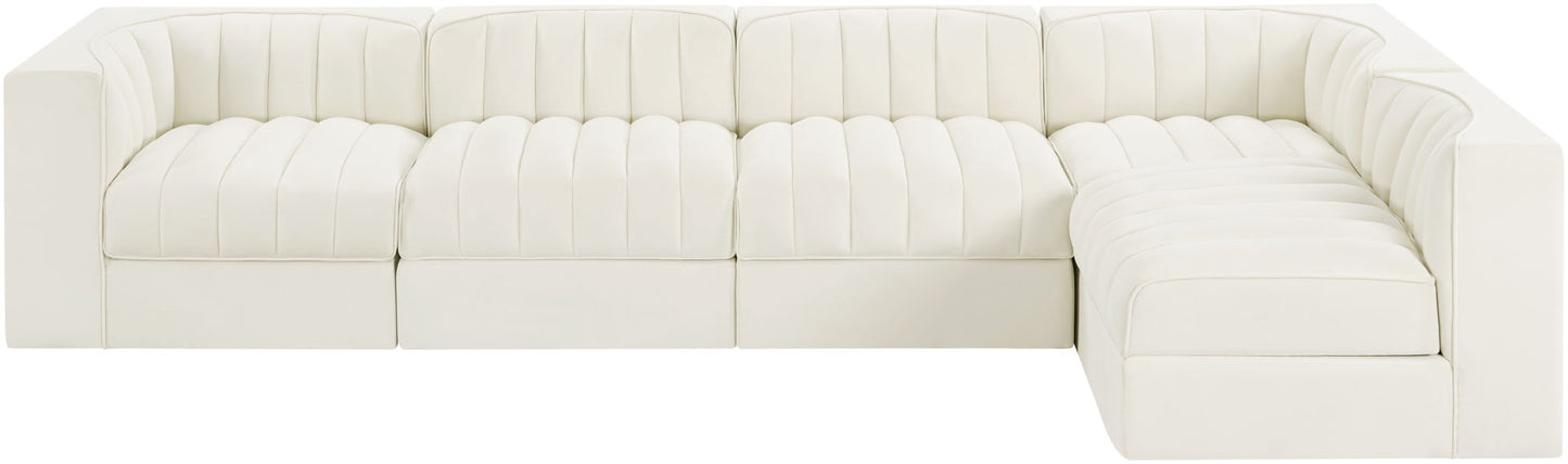 Rummi - Velvet Performance Fabric Upholstered 5 Piece Modular Sectional, L-Shaped (Right)