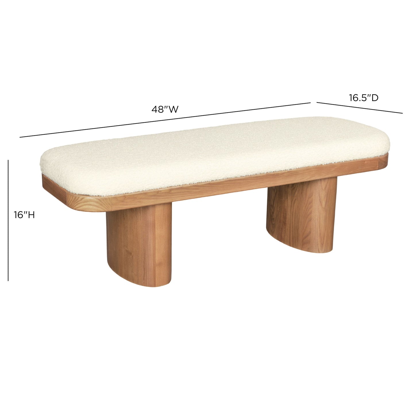 Ollie - Boucle Wooden Bench - White