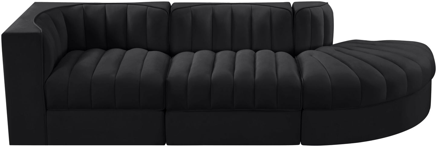 Rummi - Velvet Performance Fabric Upholstered 3 Piece Modular Sectional