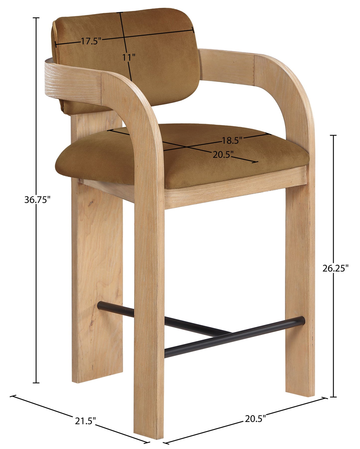 Cedra - Velvet Performance Fabric Upholstered Counter Stool - Natural Frame