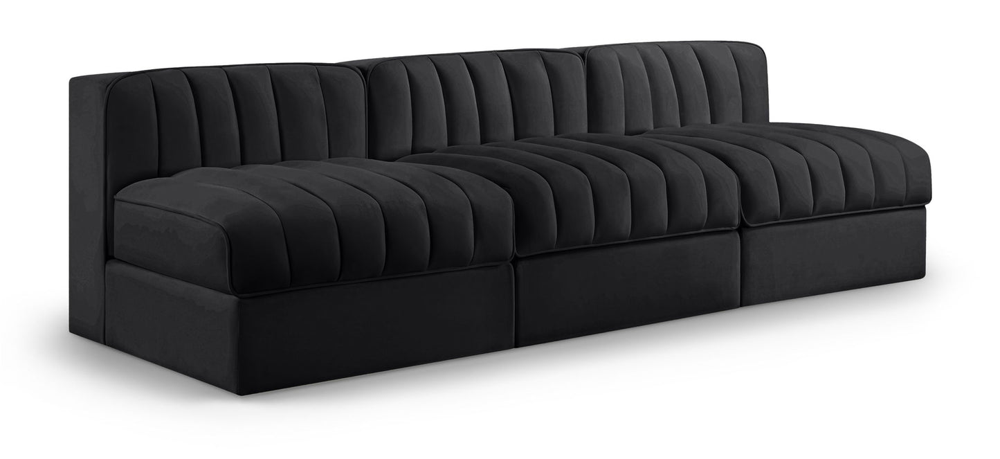 Rummi - Velvet Performance Fabric Upholstered 3 Piece Modular Armless Sofa