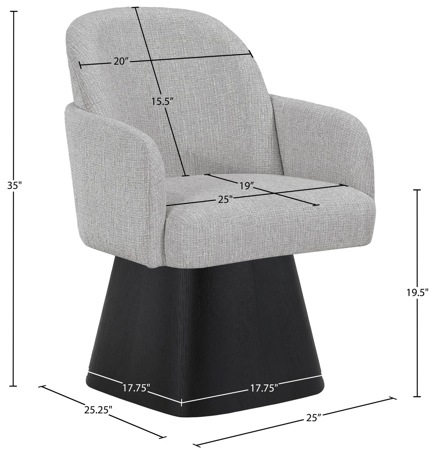 Marlowe - Linen Textured Fabric Upholstered Swivel Dining Arm Chair - Stained Black