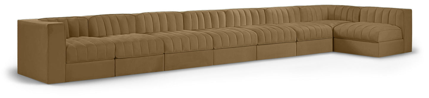 Rummi - Velvet Performance Fabric Upholstered 8 Piece Modular Sectional, L-Shaped (Right)