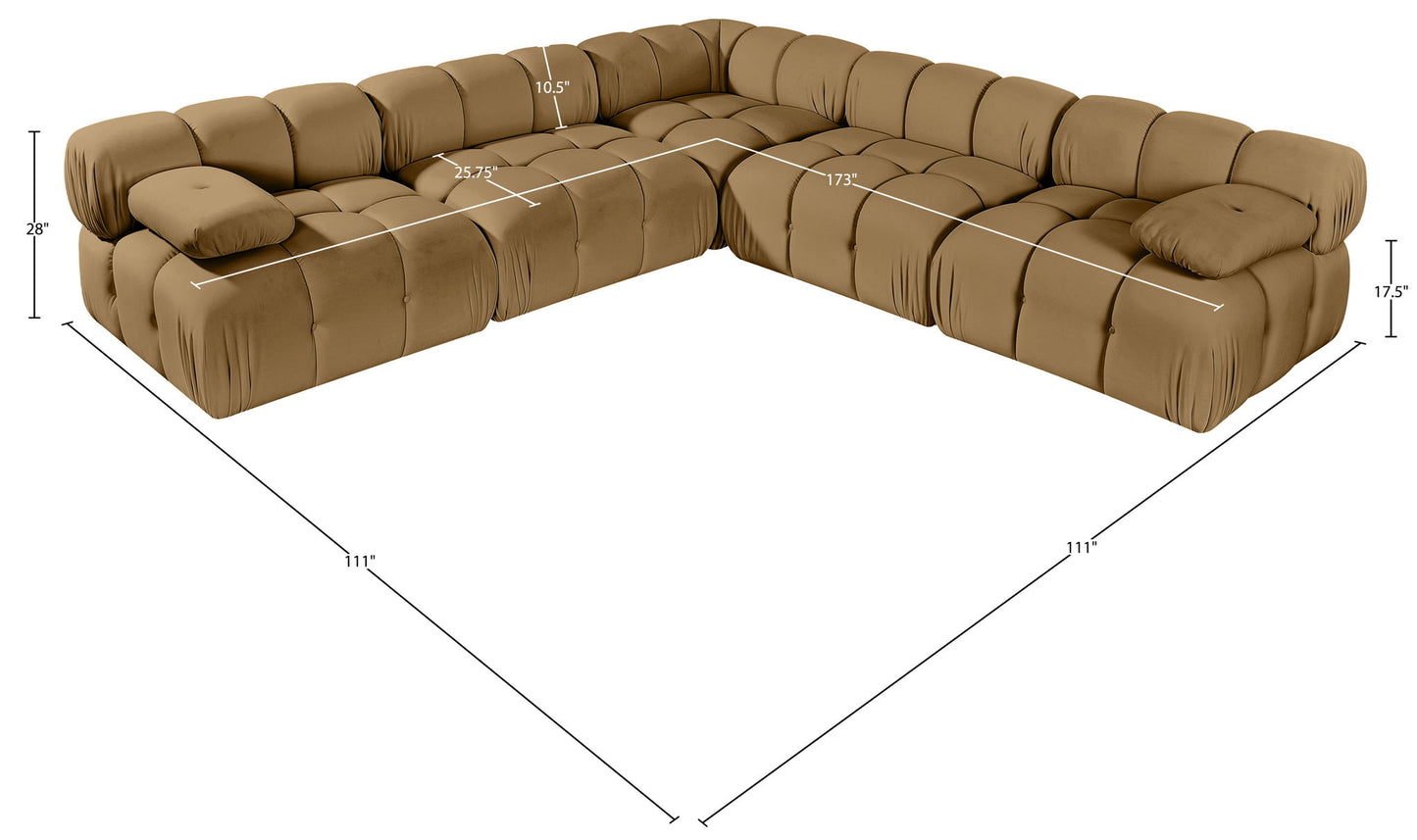 Orin - Velvet Fabric 5 Piece Modular Sectional