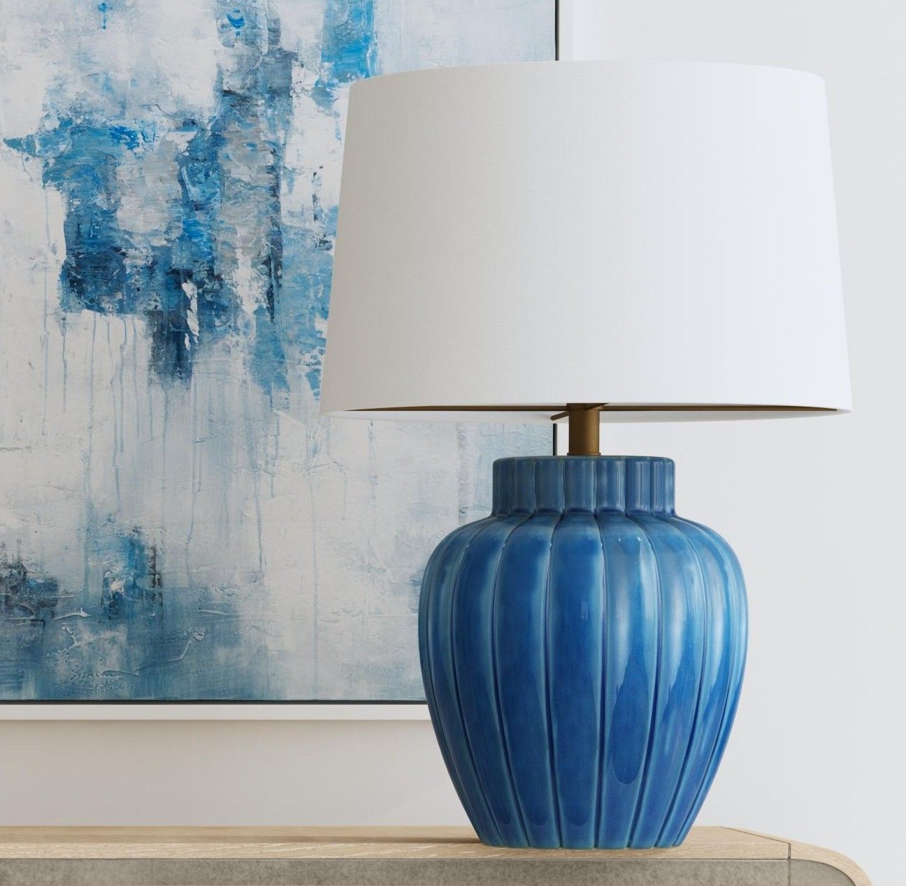 Avery - Table Lamp - Blue / White