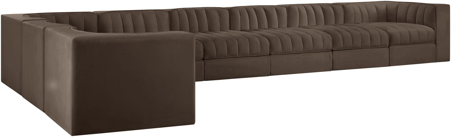 Rummi - Velvet Performance Fabric Upholstered 8 Piece Modular Sectional (With 3 Corner Chairs)