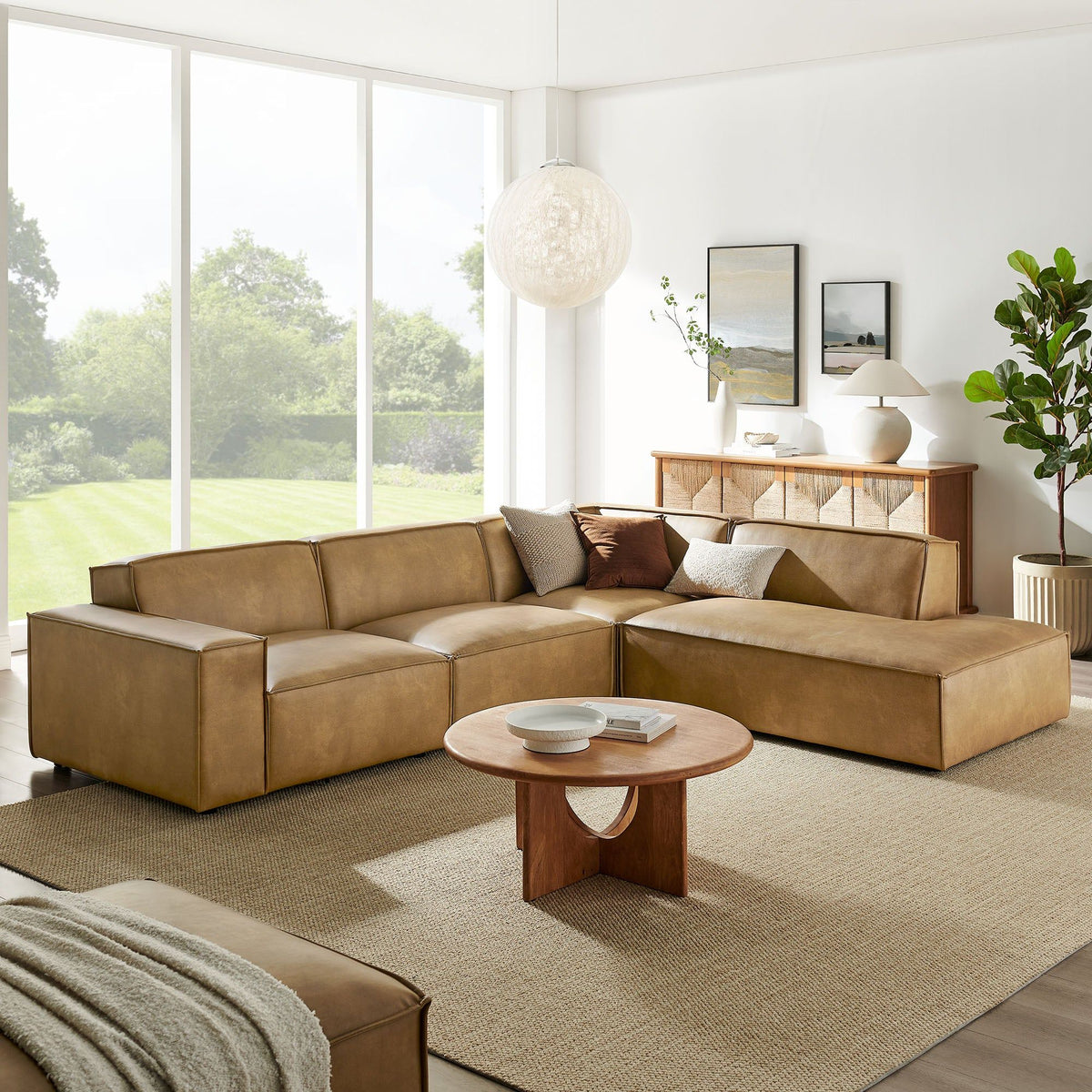 Restore 4-Piece Vegan Leather Modular L-Shaped Sofa - Toast