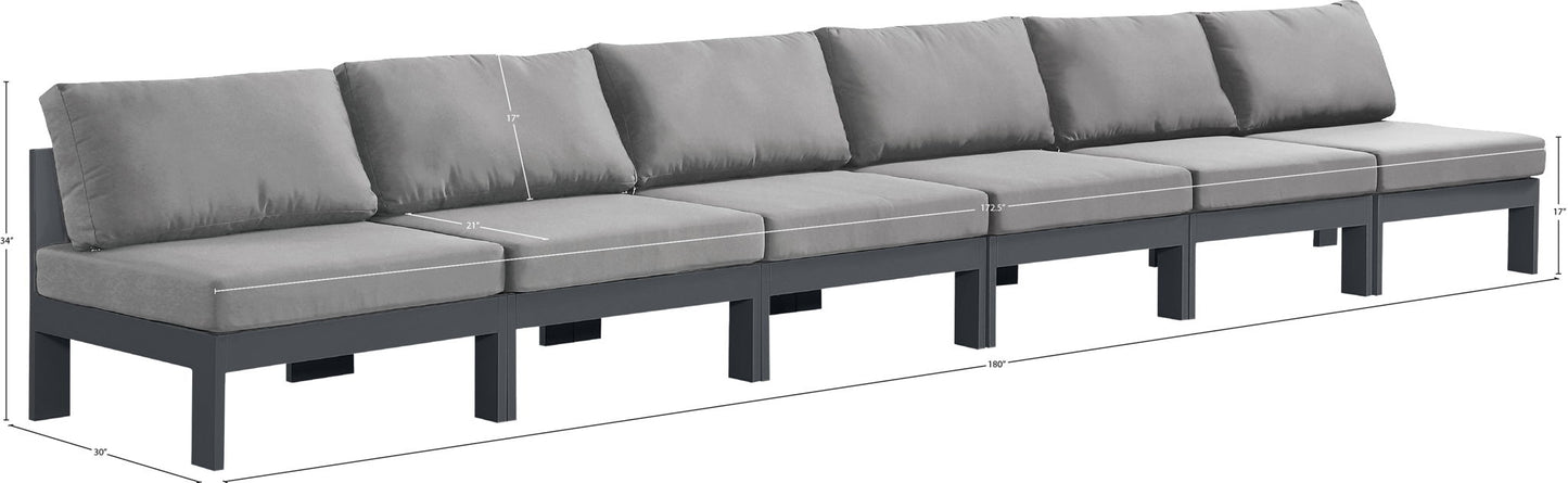 Nizuc - Outdoor Patio 6 Seat Armless Modular Sofa With Gray Frame