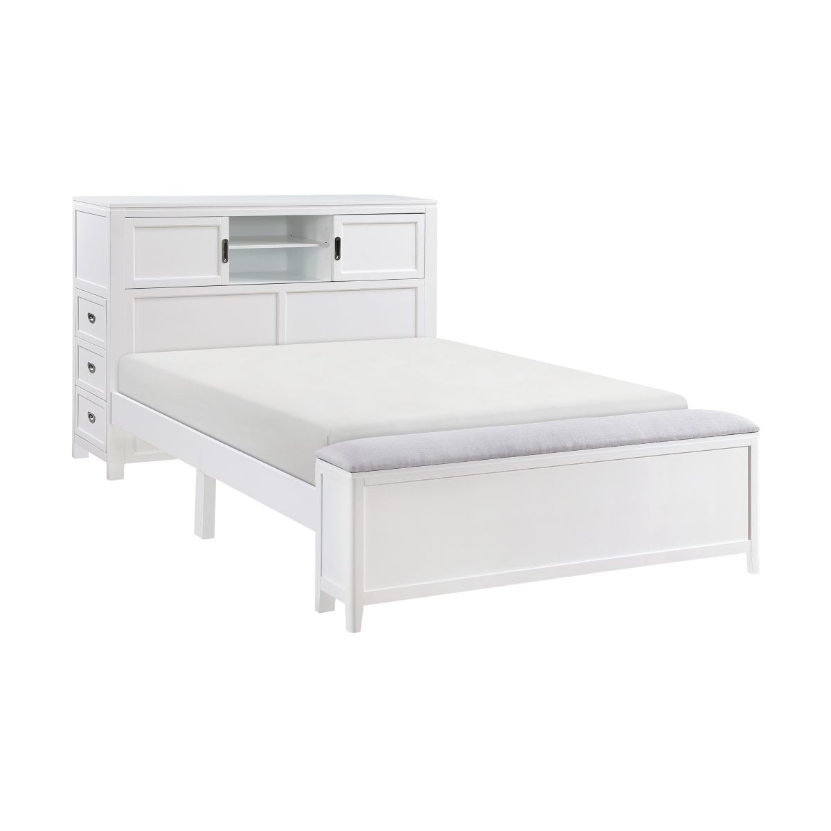 Sloane Full Bookcase Platform Bed with Hidden Desk, Stool and Storage Bench