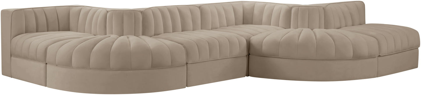 Rummi - Rounded Velvet Performance Fabric Upholstered 6 Piece Modular Sectional