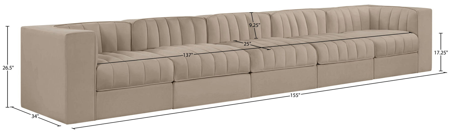 Rummi - Velvet Performance Fabric Upholstered 5 Piece Modular Sofa