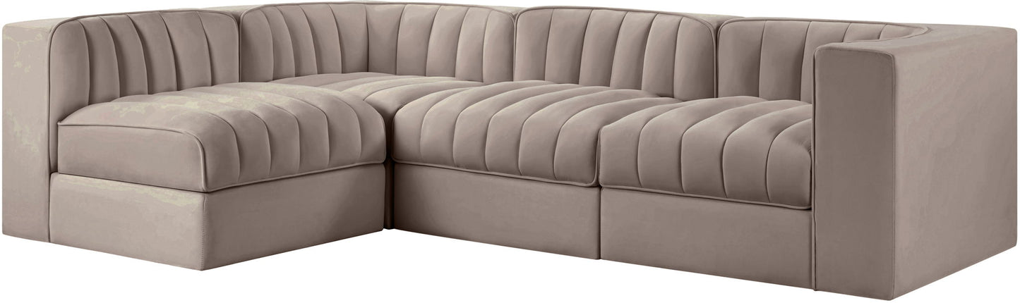Rummi - Velvet Performance Fabric Upholstered 4 Piece Modular Sectional