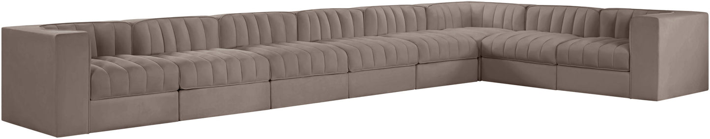 Rummi - Velvet Performance Fabric Upholstered 8 Piece Modular Sectional (With 3 Corner Chairs)