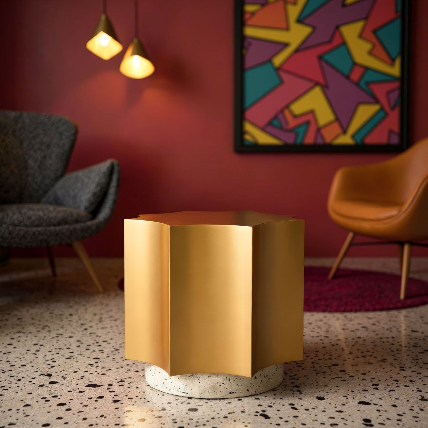 Osam - Side Table - Gold & Beige