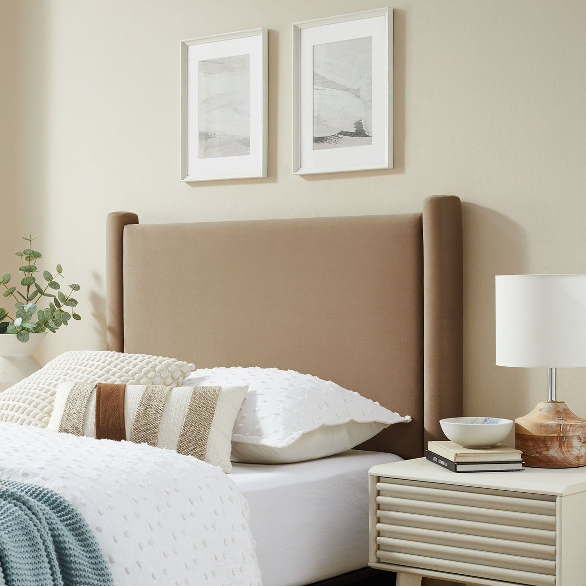 Rael Performance Velvet Headboard - Twin, Taupe