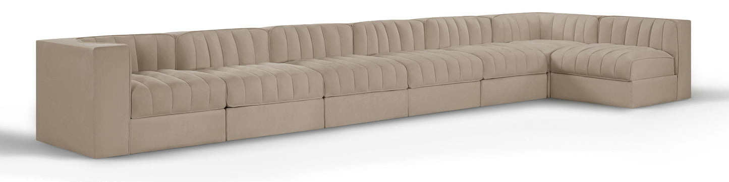 Rummi - Velvet Performance Fabric Upholstered 7 Piece Modular Sectional, L-Shaped (Right)