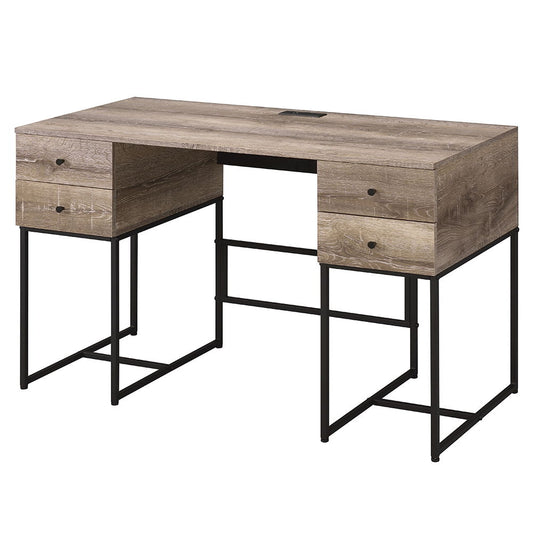 Desirre - Writing Desk With USB - Rustic Oak & Black