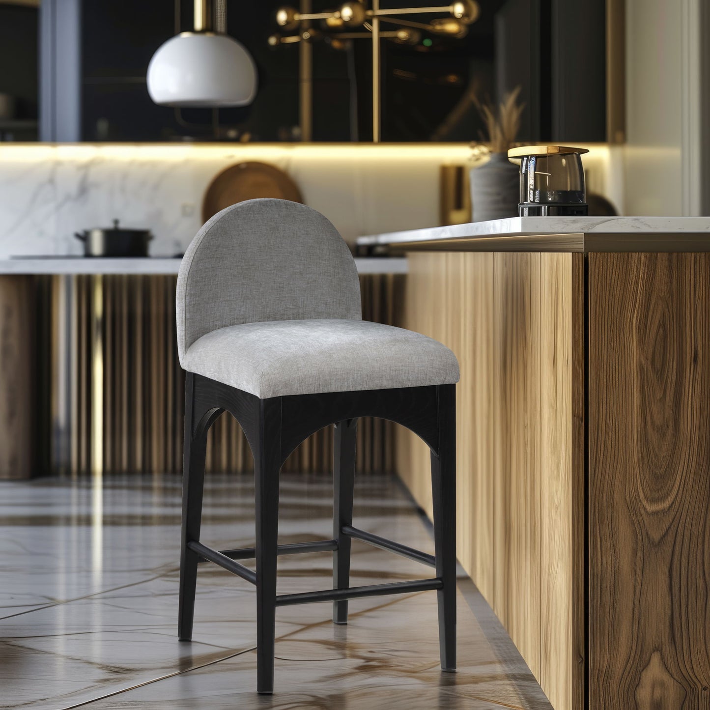 Waldorf - Chenille Stool With Black Legs