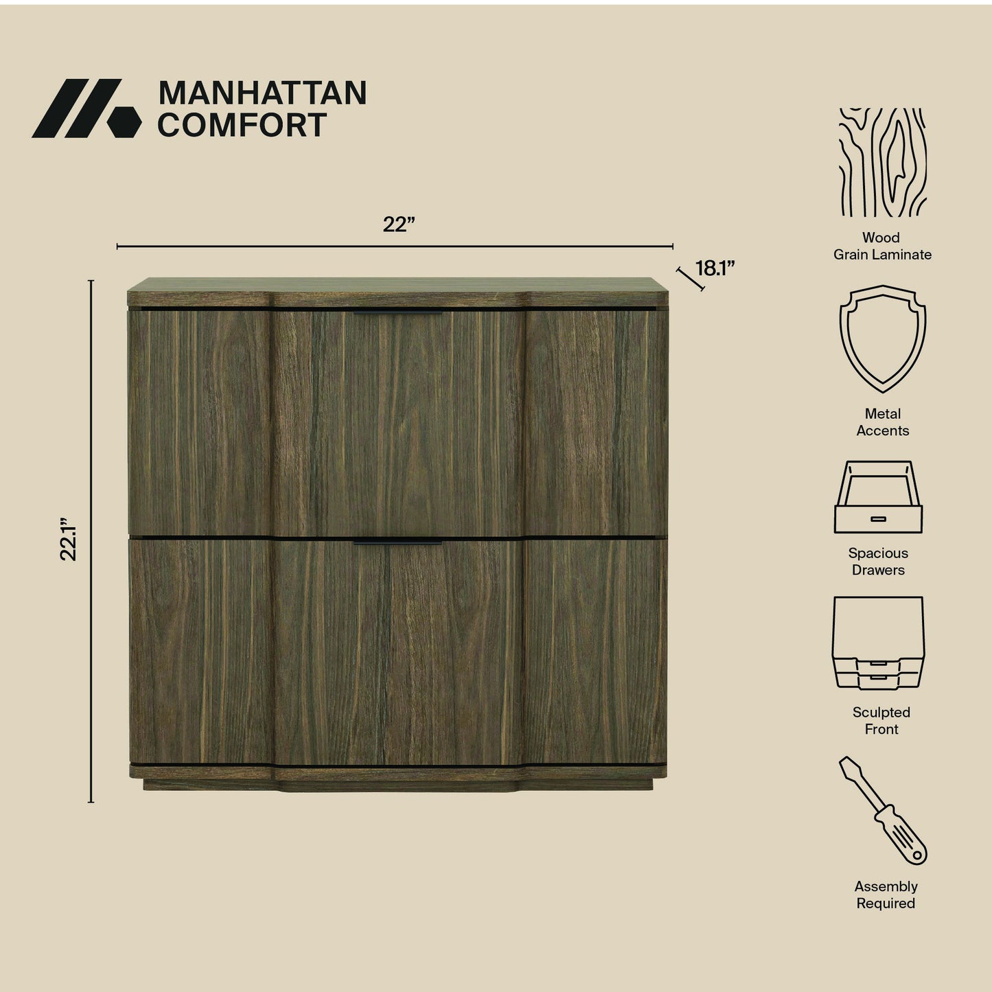 Manhattan Clive - 2-Drawer Accent Nightstand