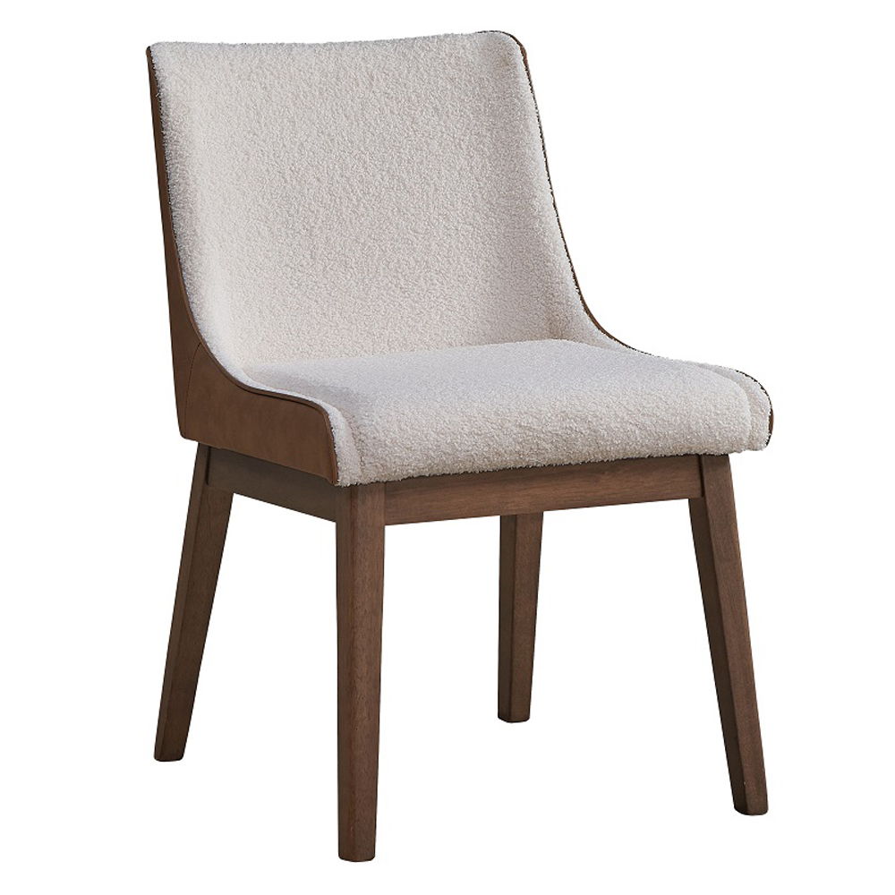 Ginny - Side Chair (Set of 2) - White Boucle, Brown Velvet & Walnut