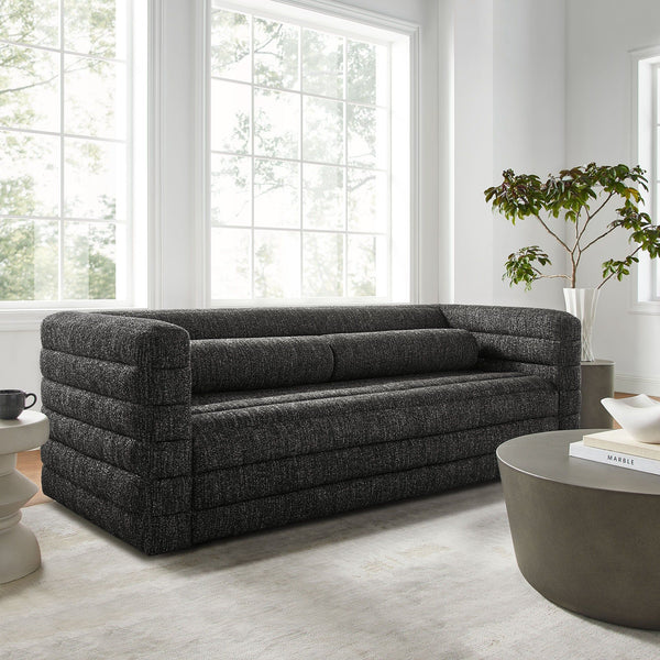 Relle Channel Tufted Boucle Upholstered Sofa - Charcoal