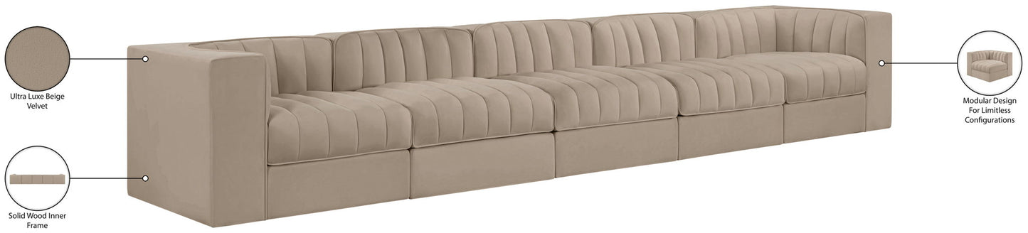Rummi - Velvet Performance Fabric Upholstered 5 Piece Modular Sofa