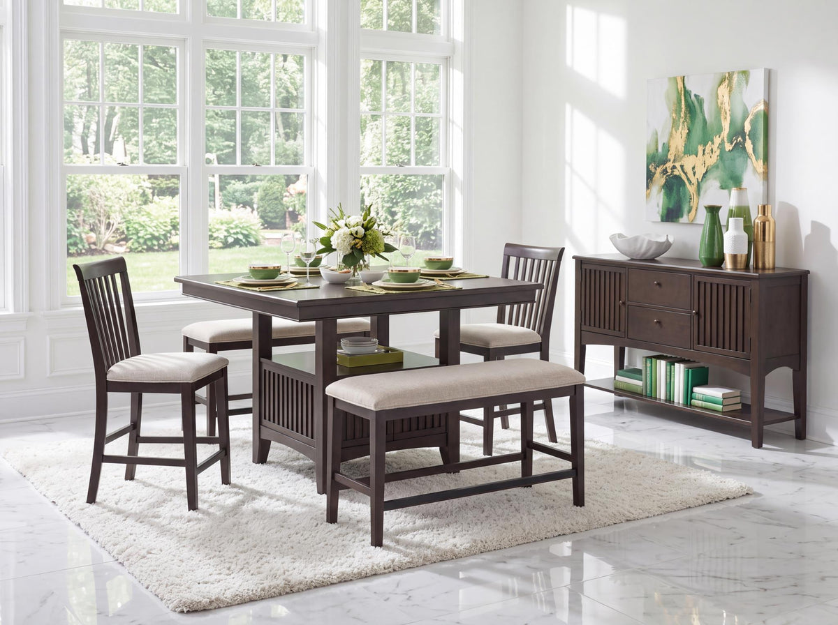 Caldwell - Complete Counter Height Dining Table With Storage Base - Espresso