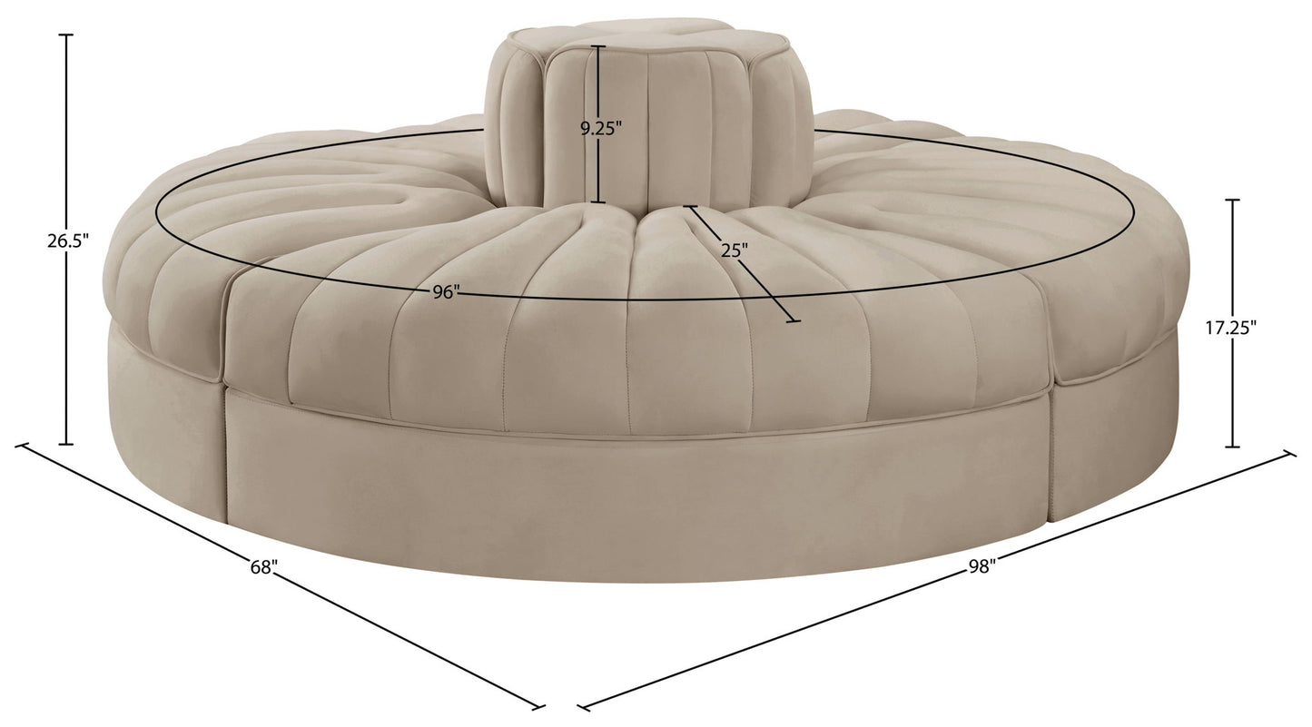 Rummi - Round Velvet Performance Fabric Upholstered 4 Piece Modular Sofa