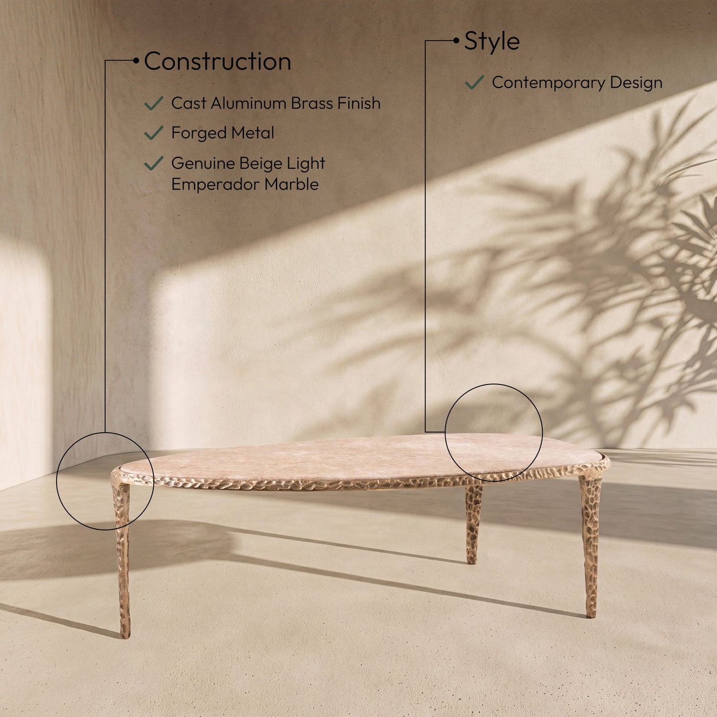 Gild - Aluminum Base And Genuine Marble Top Table