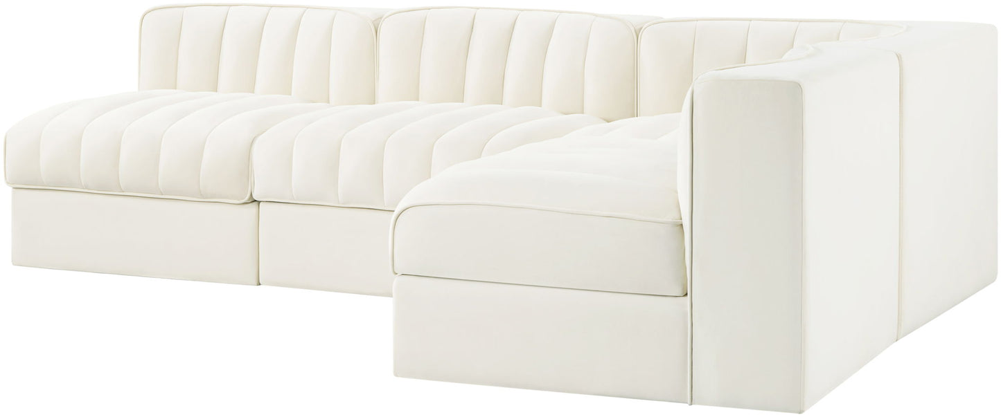 Rummi - Armless Velvet Performance Fabric Upholstered 4 Piece Modular Sectional