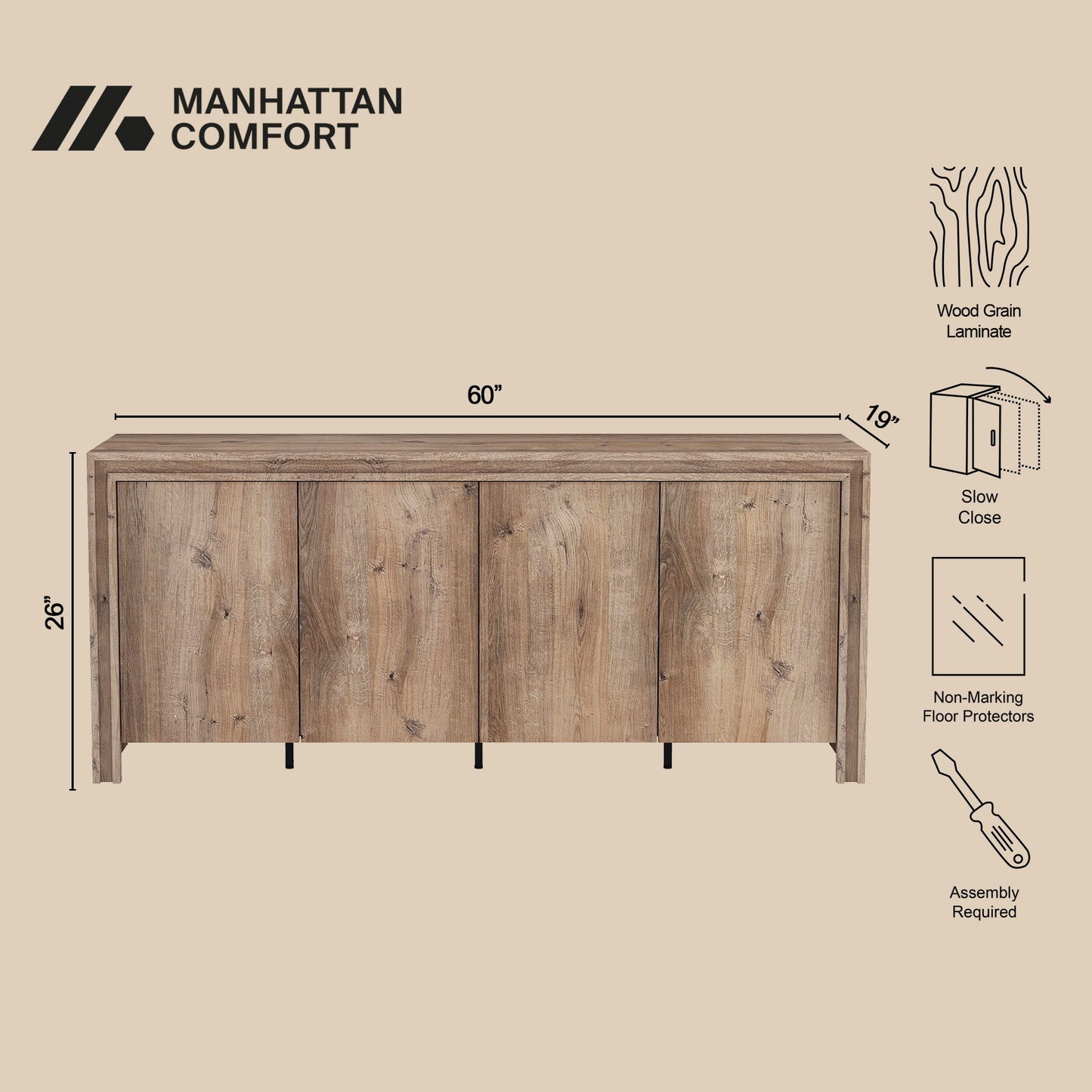 Corin - Sideboard (4-Door) - Brown