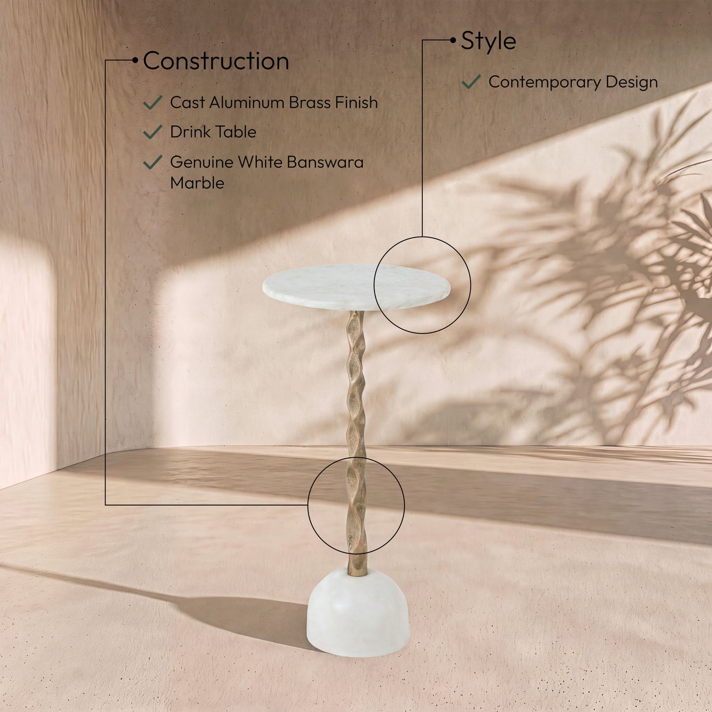 Helix - Genuine Marble Top And Aluminum Base End / Side Table