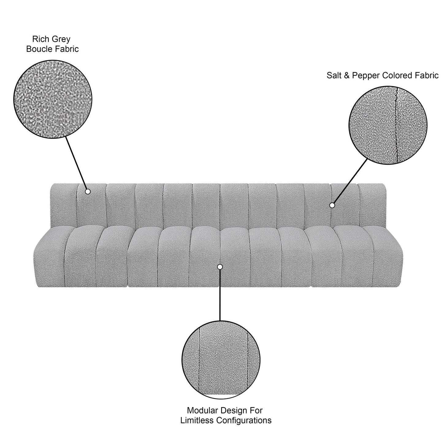 Arc - Boucle Fabric 4 Seats Modular Sofa