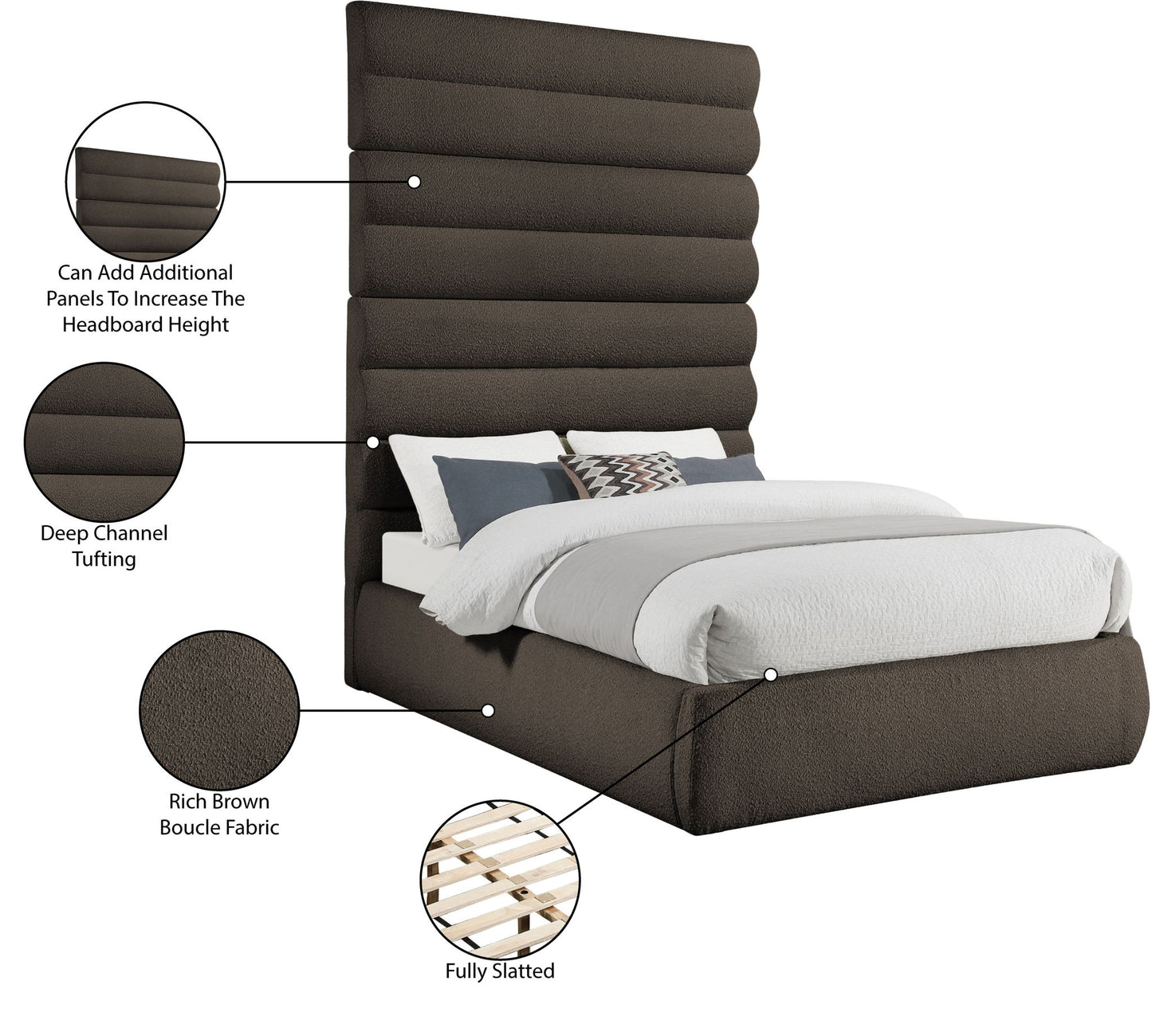 Adam - Boucle Fabric Bed With 89" Headboard