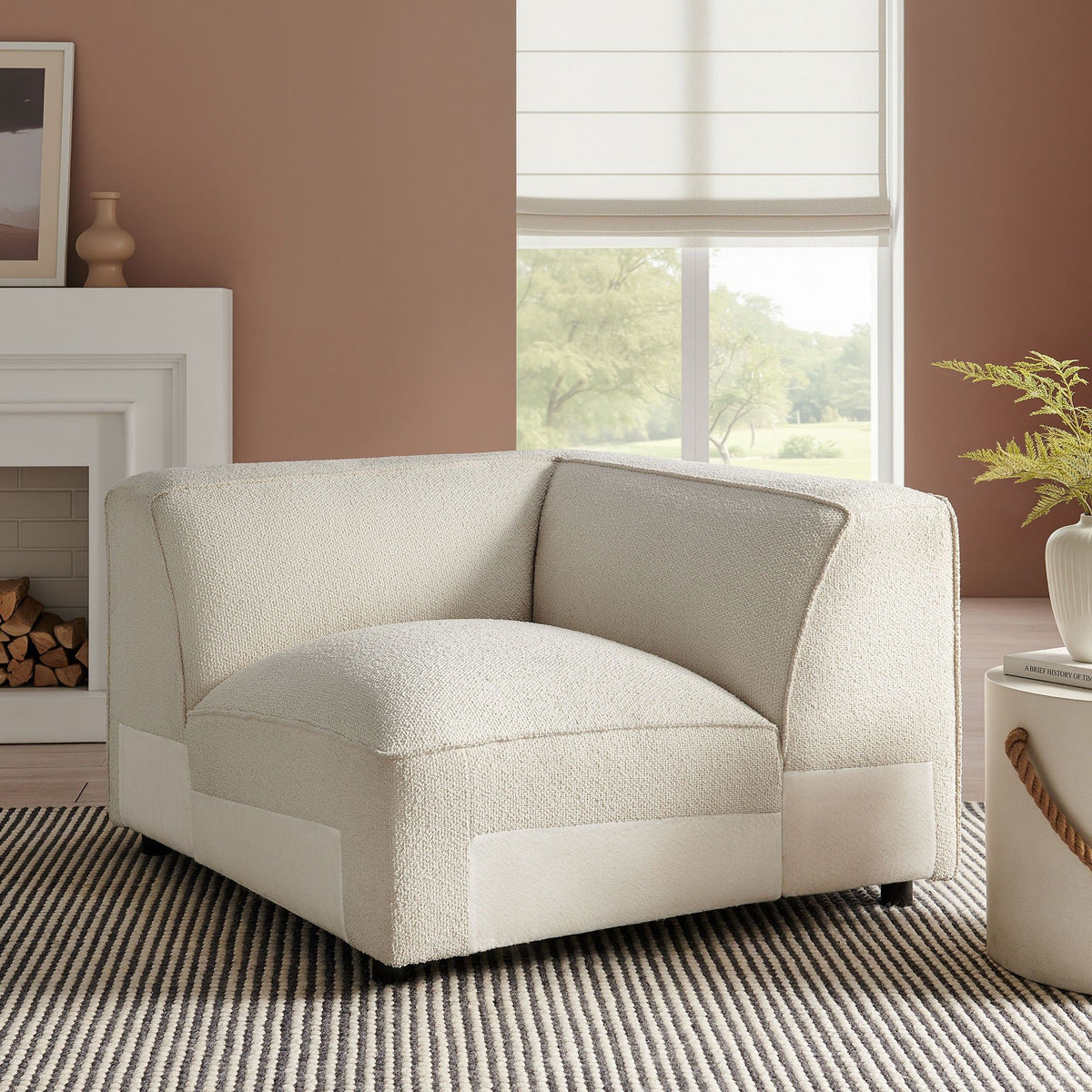 Auren Lattice Boucle Upholstered Modular Corner Chair - Cream