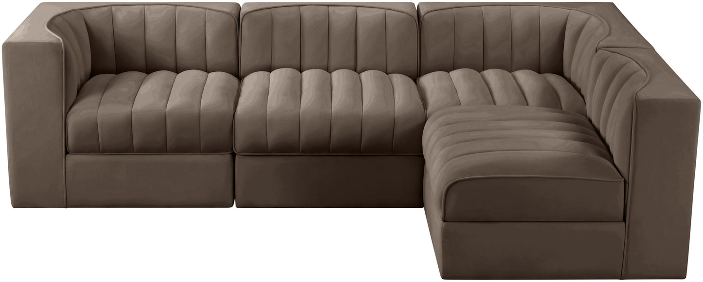 Rummi - Velvet Performance Fabric Upholstered 4 Piece Modular Sectional
