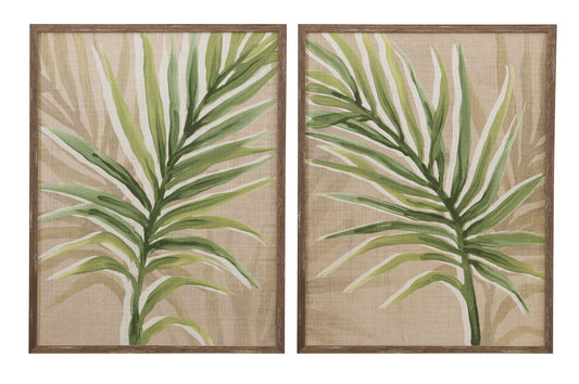 Burlap Palm Frond Framed Print (Set of 2) - Light Brown / Green