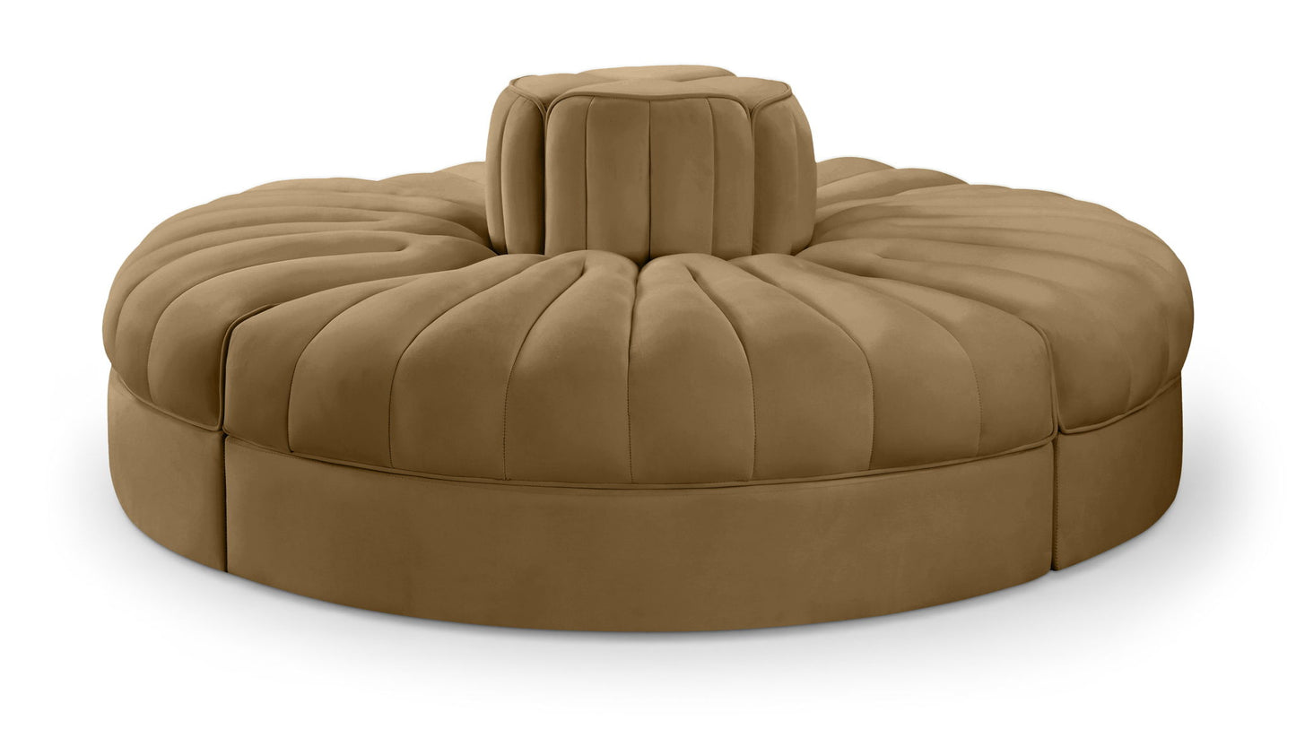 Rummi - Round Velvet Performance Fabric Upholstered 4 Piece Modular Sofa