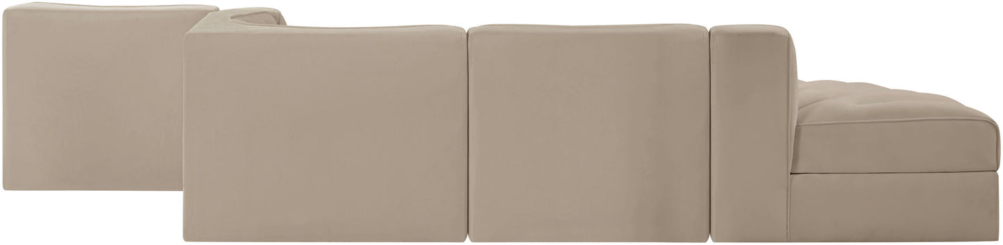 Rummi - Rounded Velvet Performance Fabric Upholstered 5 Piece Modular Sectional