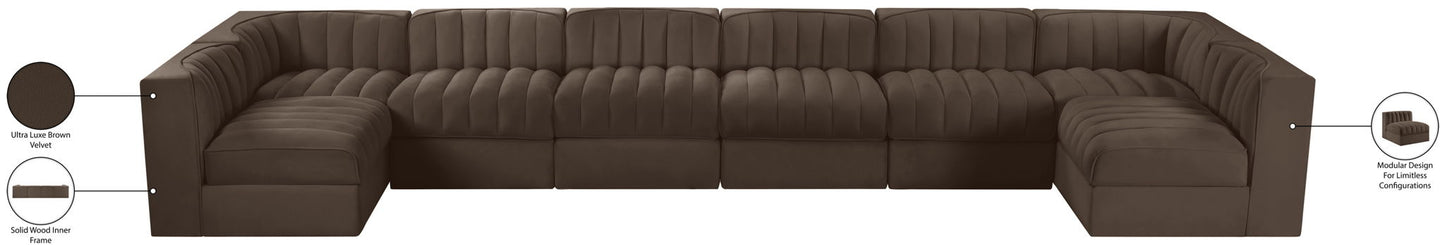 Rummi - Velvet Performance Fabric Upholstered 8 Piece Modular Sectional (With 2 Corner Chairs)