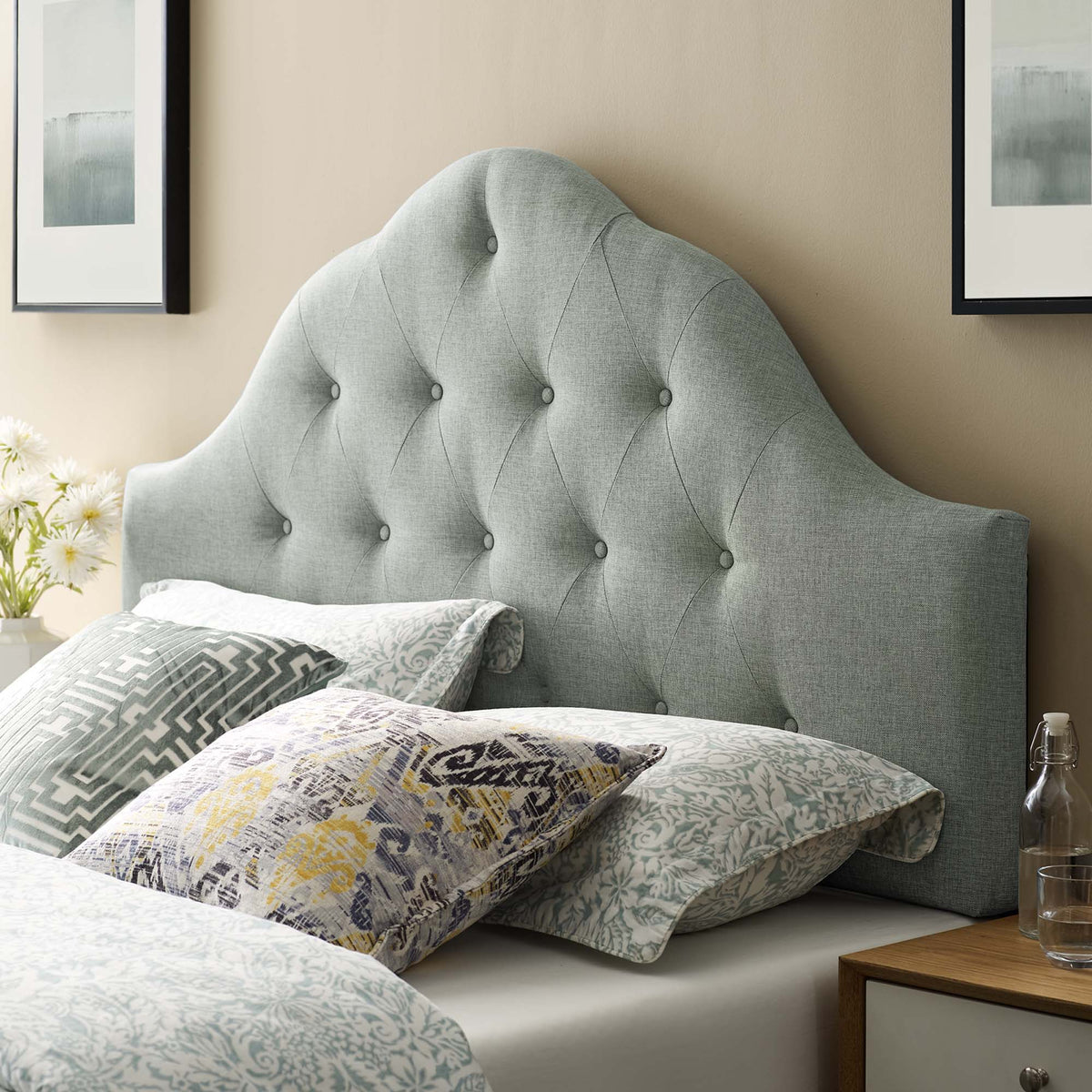 Sovereign Upholstered Fabric Headboard - Queen, Gray