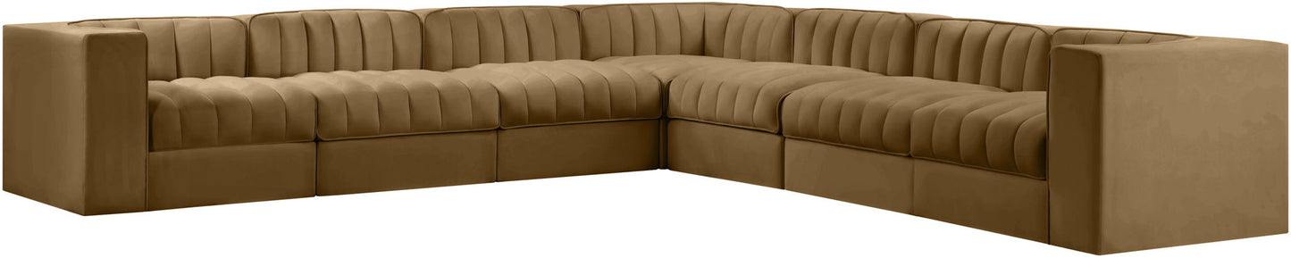 Rummi - Symmetrical Velvet Performance Fabric Upholstered 7 Piece Modular Sectional (With 3 Corner Chairs)